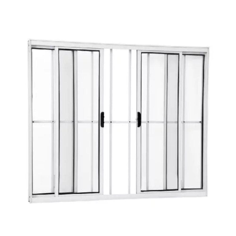 Janela 120x200 4 Folhas Vidro c/Grade - Alumínio Branco - Linha 18 Modular