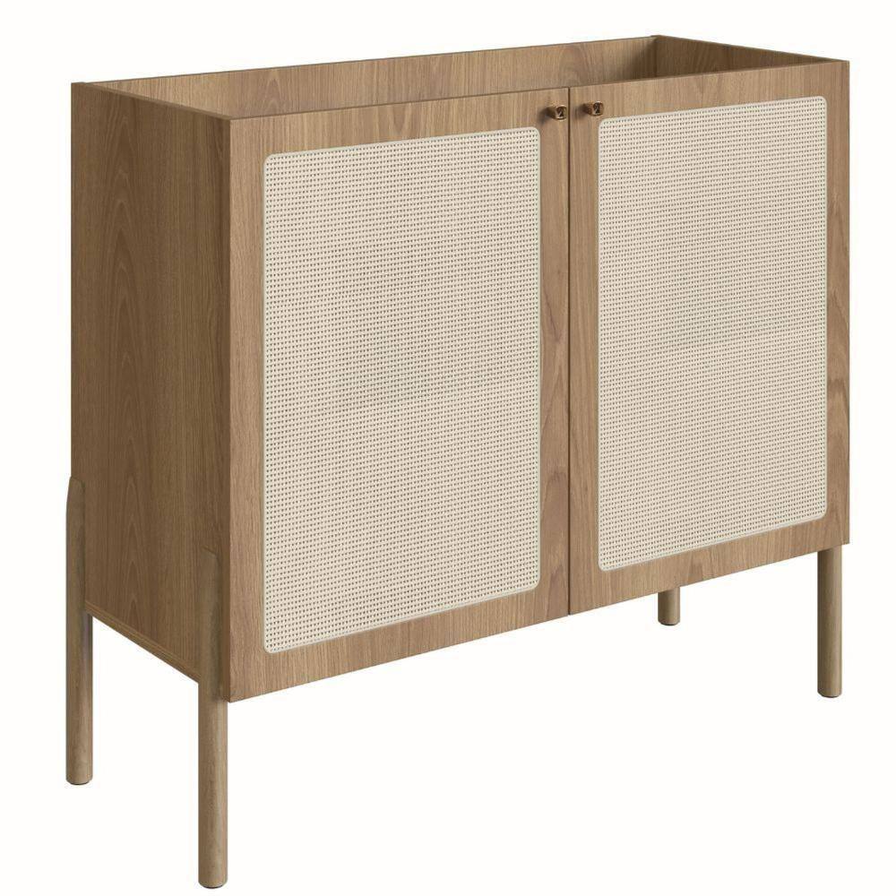 Balcão Bar Buffet Oslo Artesano 93 Cm (Largura) Mdp Palha Natural Com Duas Portas Base Madeira