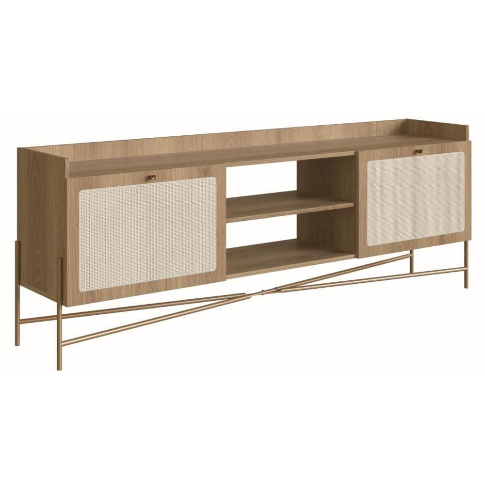 Rack Oslo Artesano 183 Cm (Largura) Em Mdp Cor Palha Natural Duas Portas Base Metal