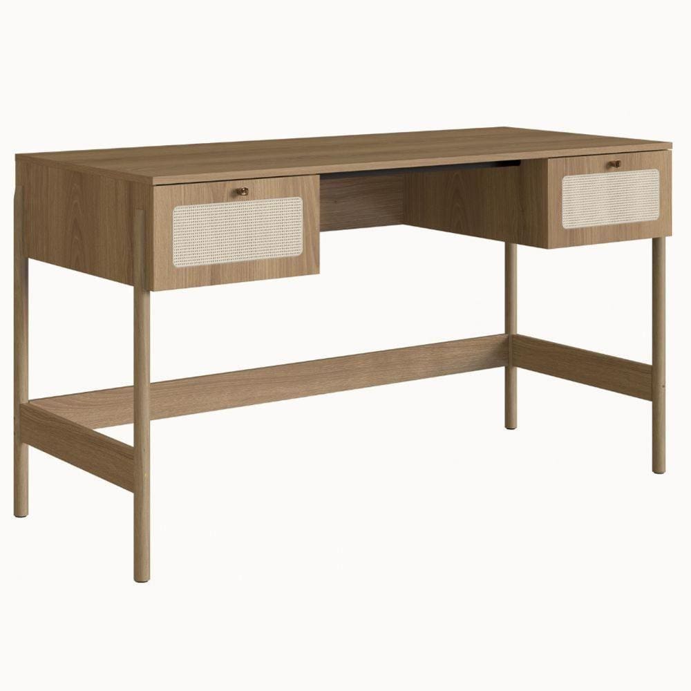 Escrivaninha Oslo Artesano 139 Cm (Largura) Em Mdp Palha Natural Cor Base Madeira