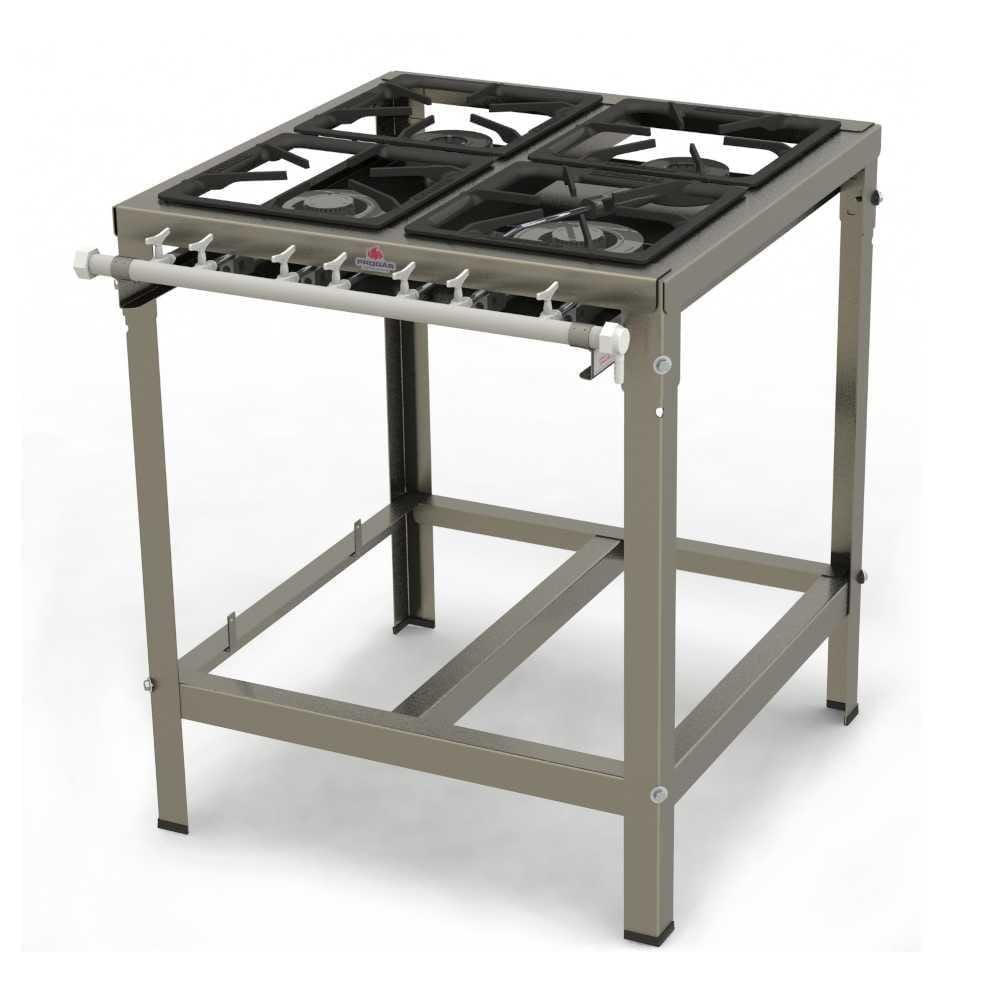 Fogão Inox 4 Queimadores (2 Bocas Simples e 2 Bocas Duplas) c/ Registro p/ Forno PMINOX-402F - Progás