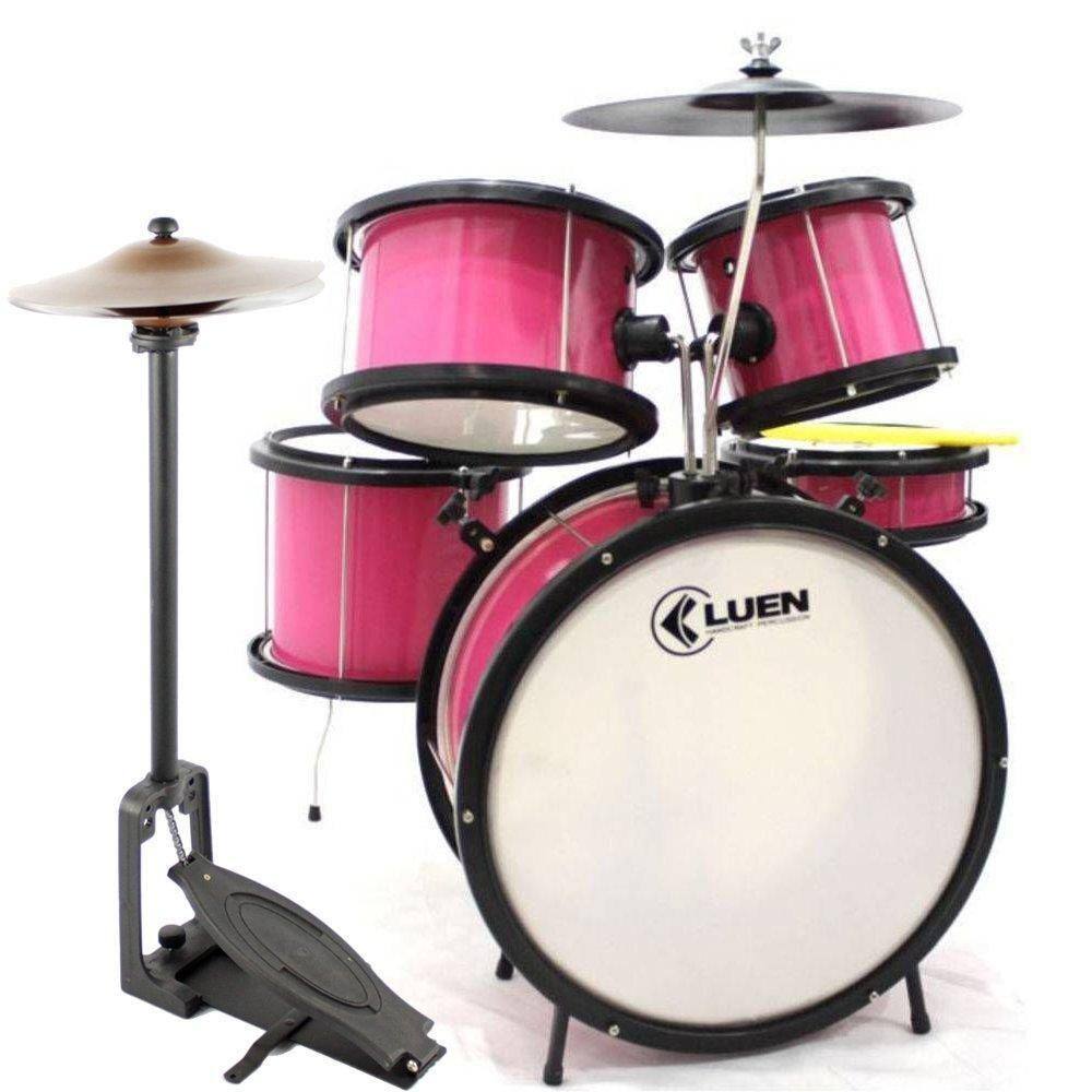 Bateria Infantil Acústica Luen Pop Kids Rosa + Chimbal