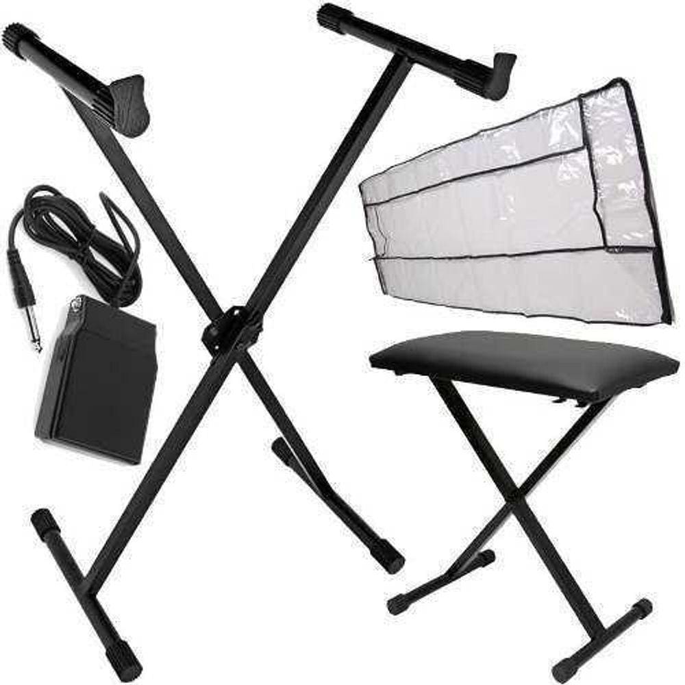 Kit Acessórios Teclado Com Suporte Banco Cobertura Pedal