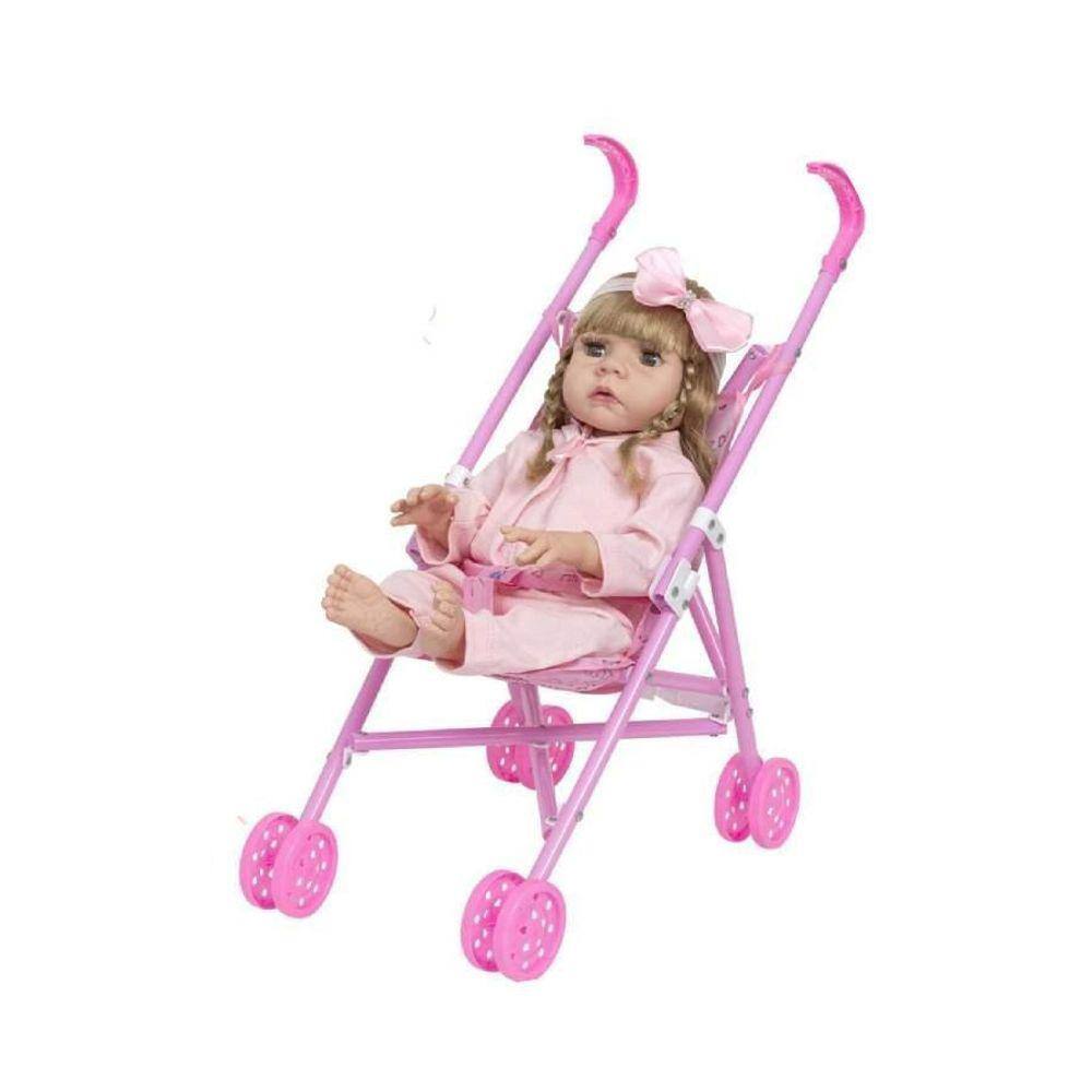 Boneca Reborn Menina Fofa Realista Com Carrinho Infantil