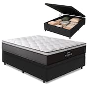 Cama Box Baú Casal Colchão Gazin Maximus Molas Ensacadas 138x188x65cm Cinza / Preto - Suporta até 120kg por Pessoa
