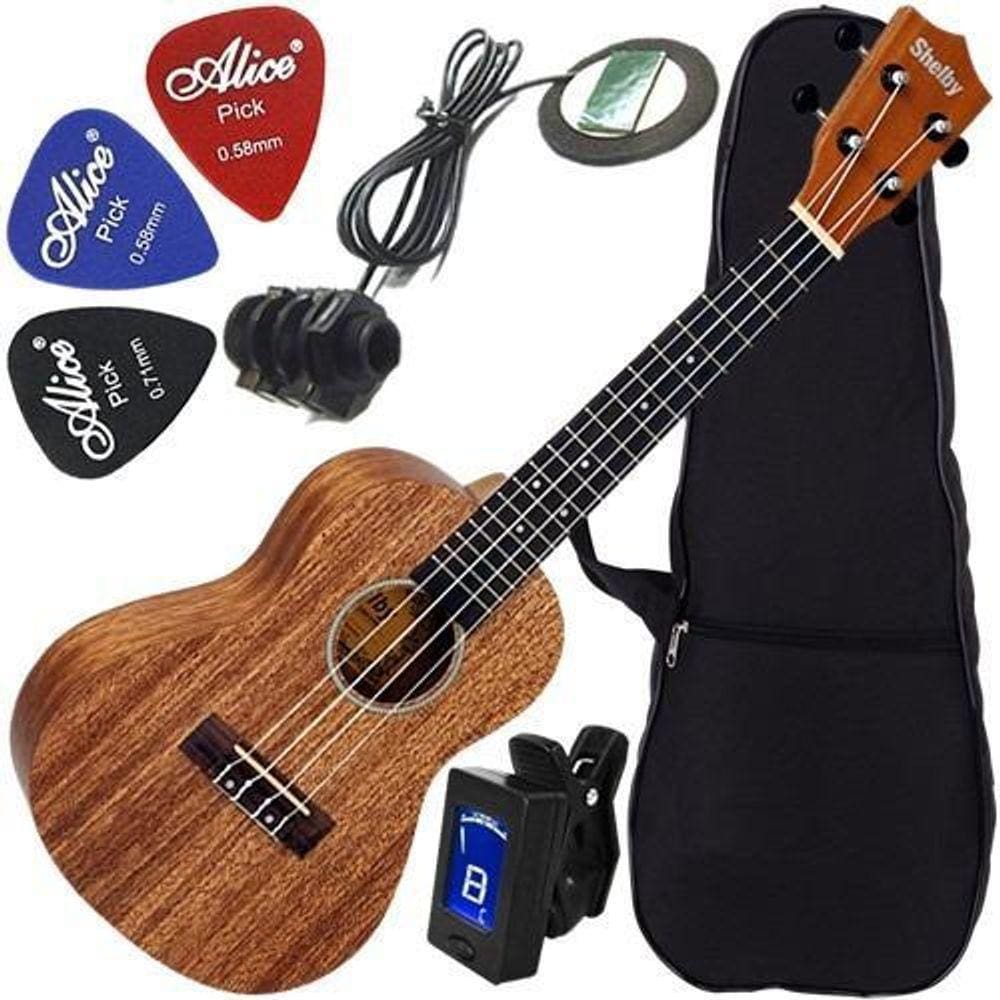 Kit Completo Ukulele Eletroacústico Concerto Shelby Su23M