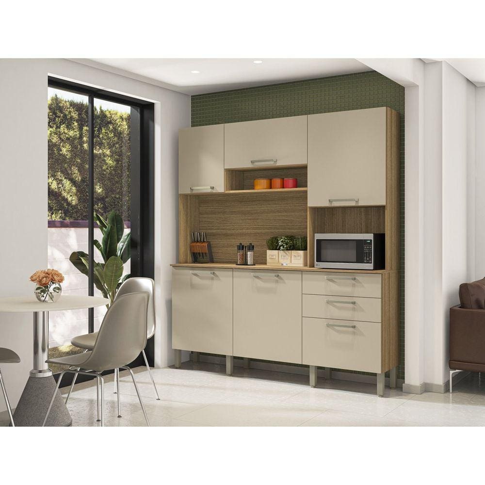 Armário de Cozinha 6 Portas 2 Gavetas Ferrara Freijó/Vanilla