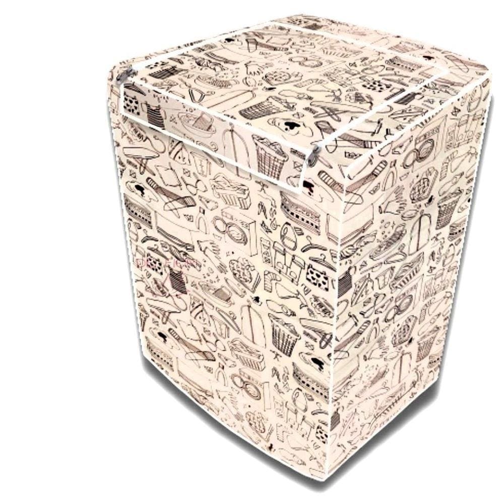 Capa Máquina De Lavar Média Cor Bege Estampada Abertura com Zíper