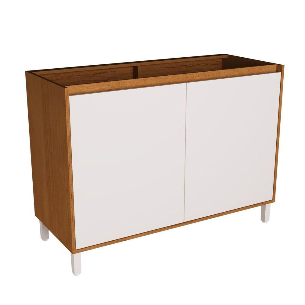 Balcão 120cm 2 Portas 1 Prateleira Interna Cozinha Milão Branco Ártico / Freijó Rocks