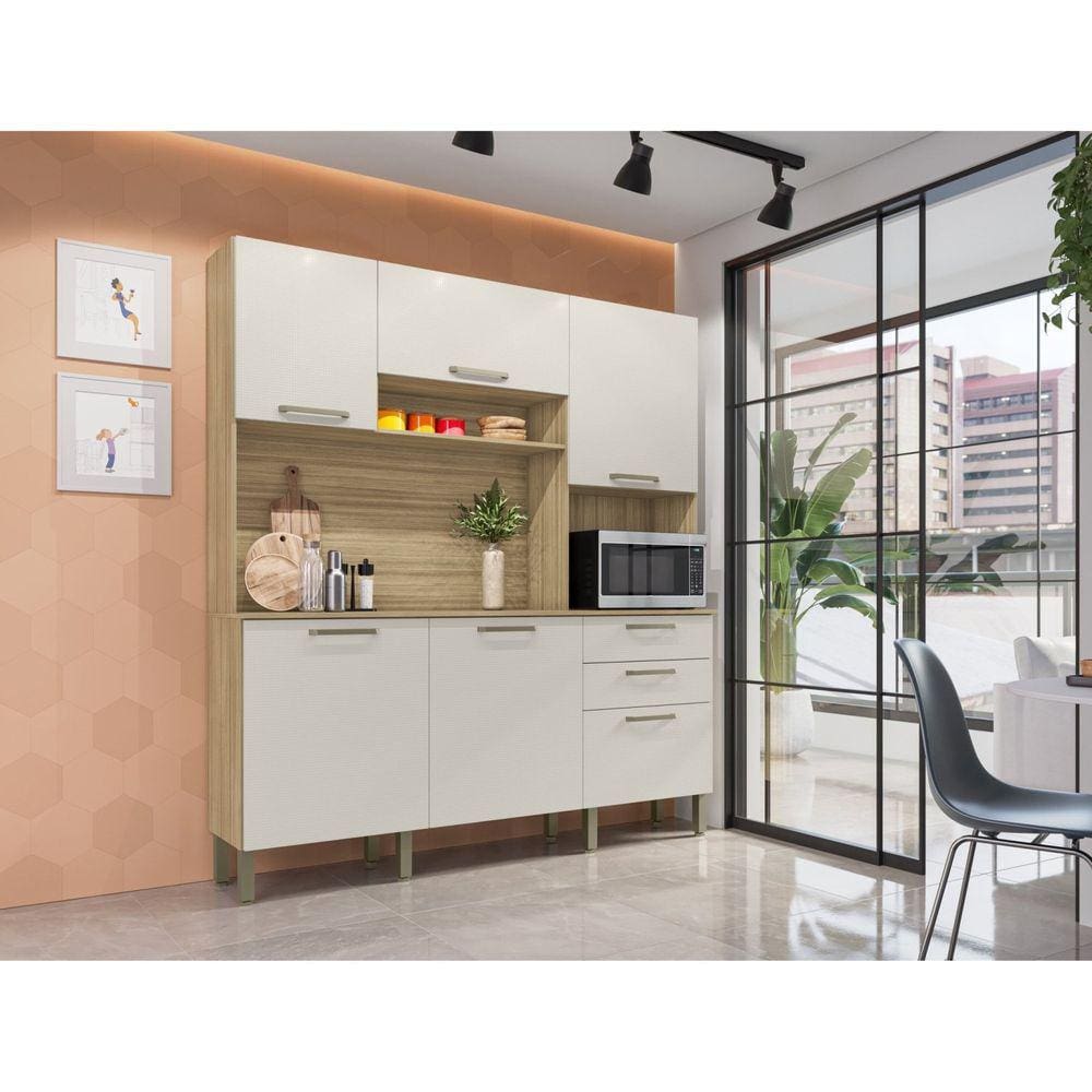 Armário de Cozinha 6 Portas 2 Gavetas Ferrara Freijó/Soft