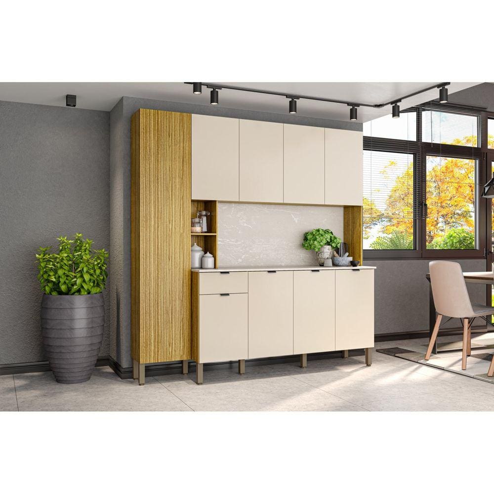 Armário para Cozinha 9 Portas 1 Gaveta Pulse Freijó/Vanilla/CP-Riscatto Freijó