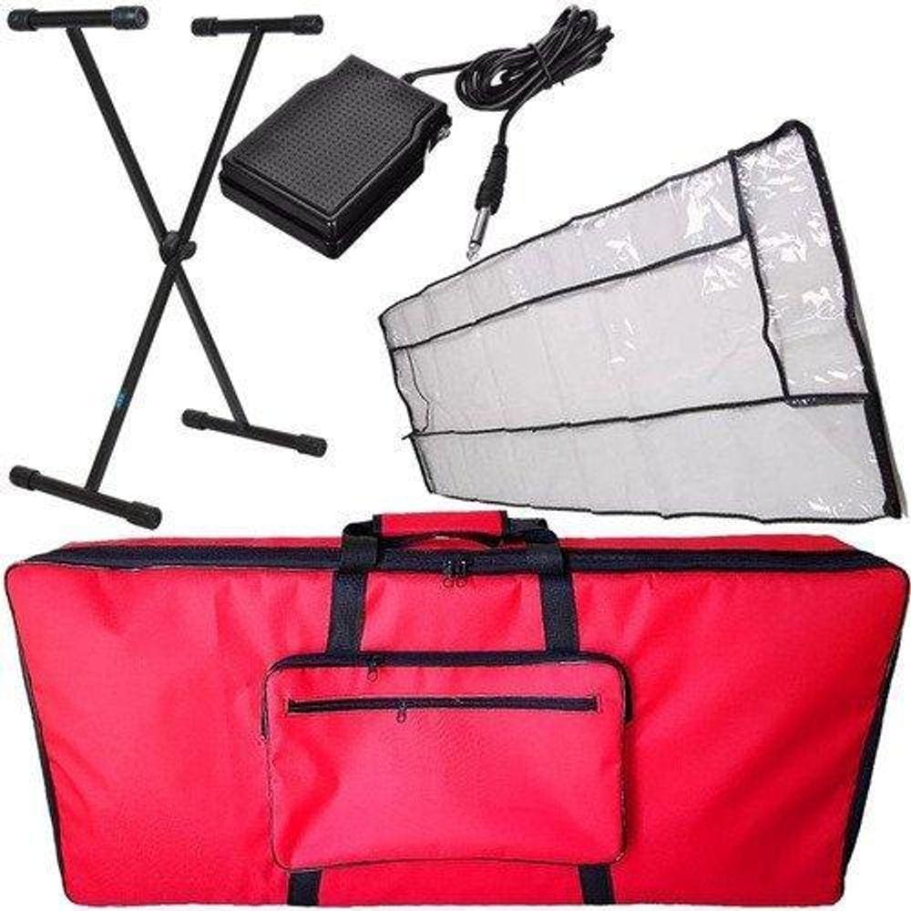 Kit Capa Para Teclado 5/8 Vermelha Acolchoada Com Acessórios