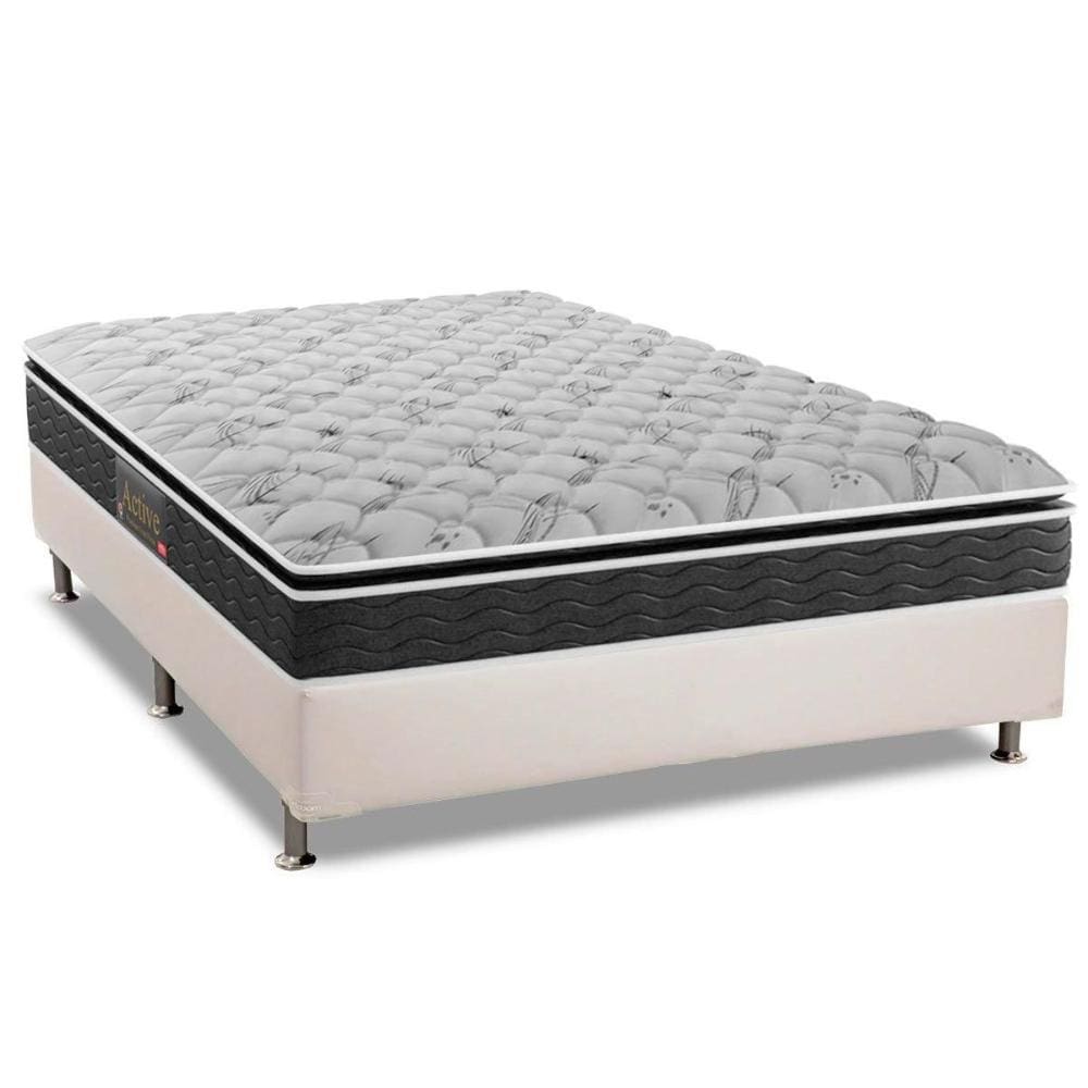 Cama Box Casal: Colchão Espuma Pelmex D28 Active Premium + Base CRC Courano White(138x188)