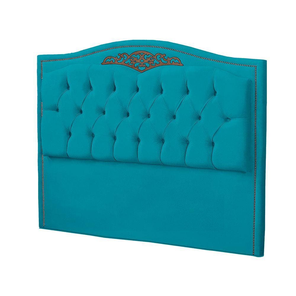 Cabeceira Casal Queen 160cm Decorativa Maitê Veludo Azul Turquesa - Montanaris Decor