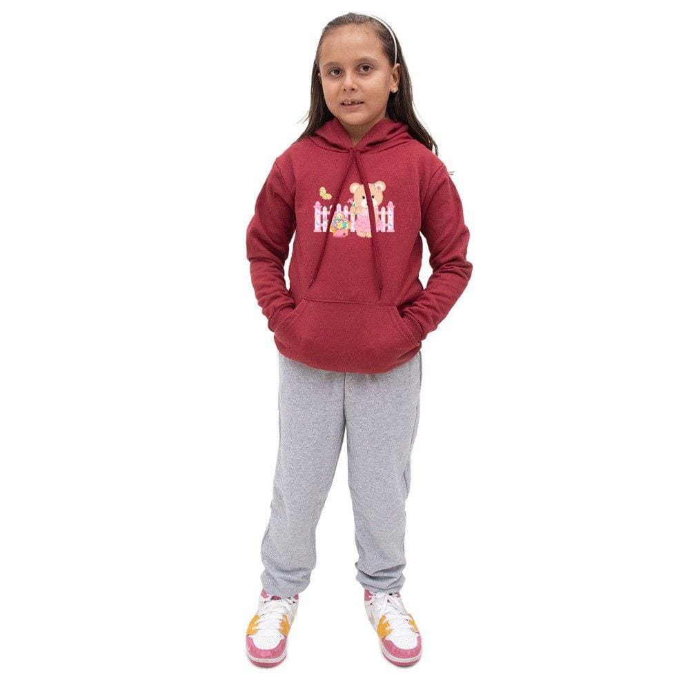 Kit de Blusa e Calça Moletom Infantil Menina Estampa Urso e Flores Costuras Reforçadas Inverno