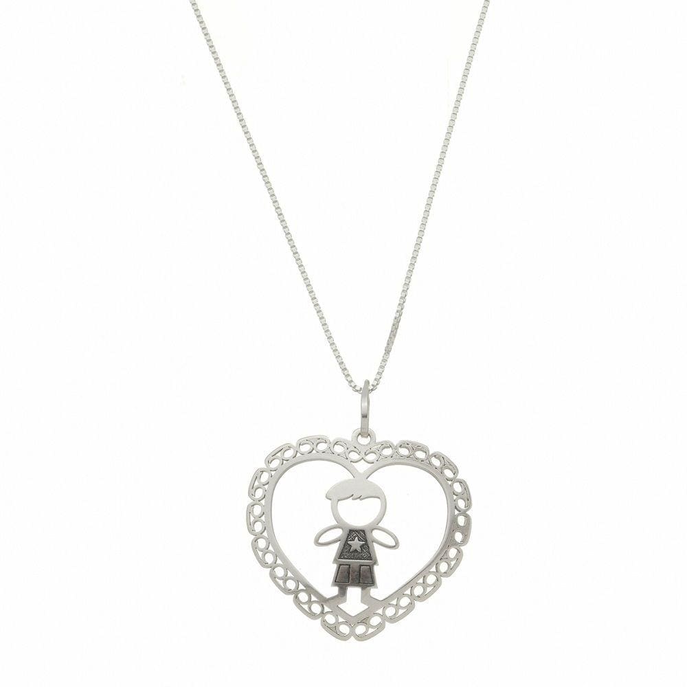 Colar Feminino Prata 925 Coração Filho Veneziana 50cm