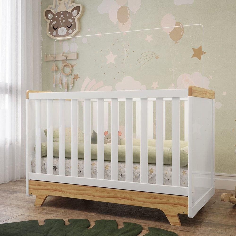 Berço Mini Cama 100% Mdf Retrô Branco Brilho/Amêndoa