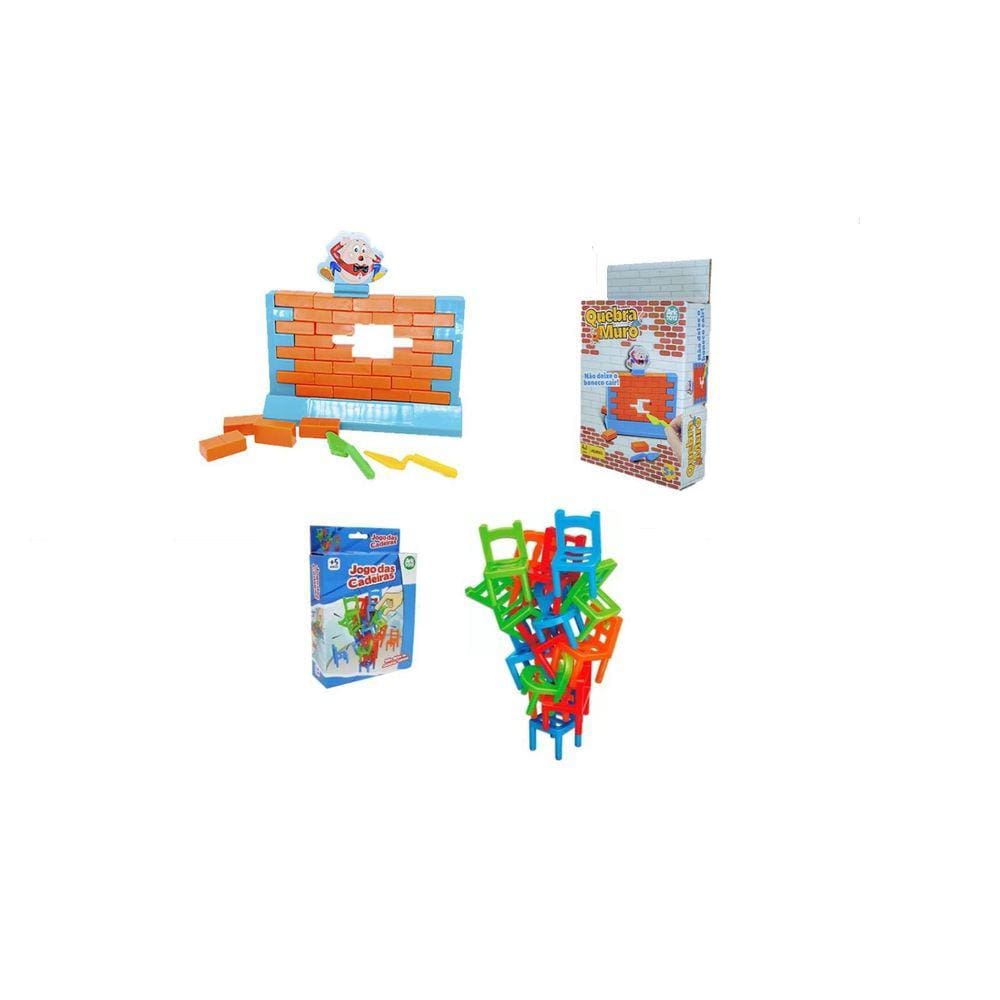 Kit 2 Jogos Cadeira Quebra Muro Blocos Estimula Concentração