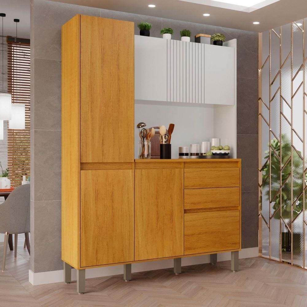 Kit Armário de Cozinha 6 Portas 2 Gavetas Lucca cinamomo/branco acetinado