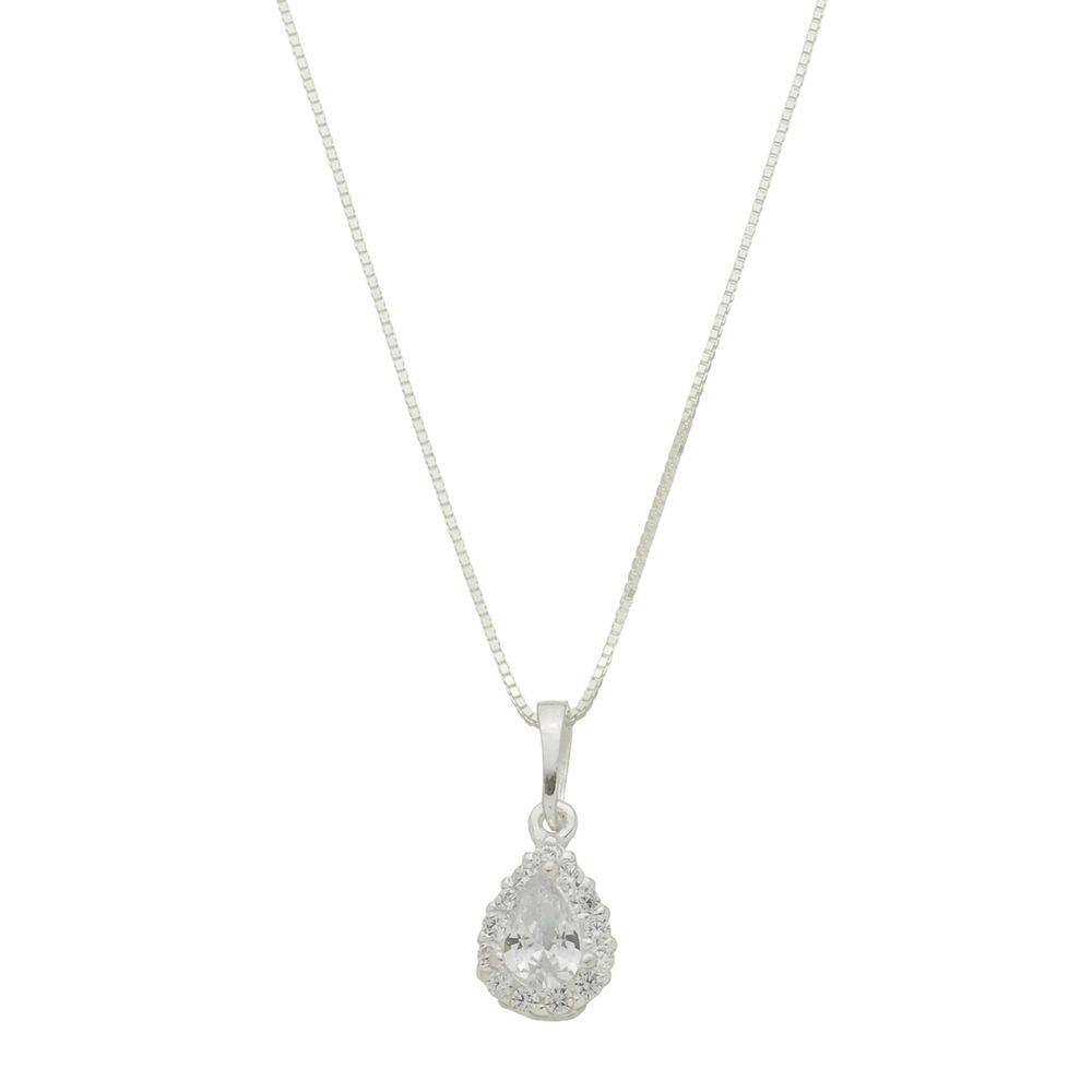 Colar Feminino 50cm Prata 925 Ponto De Luz Gota Zirconia