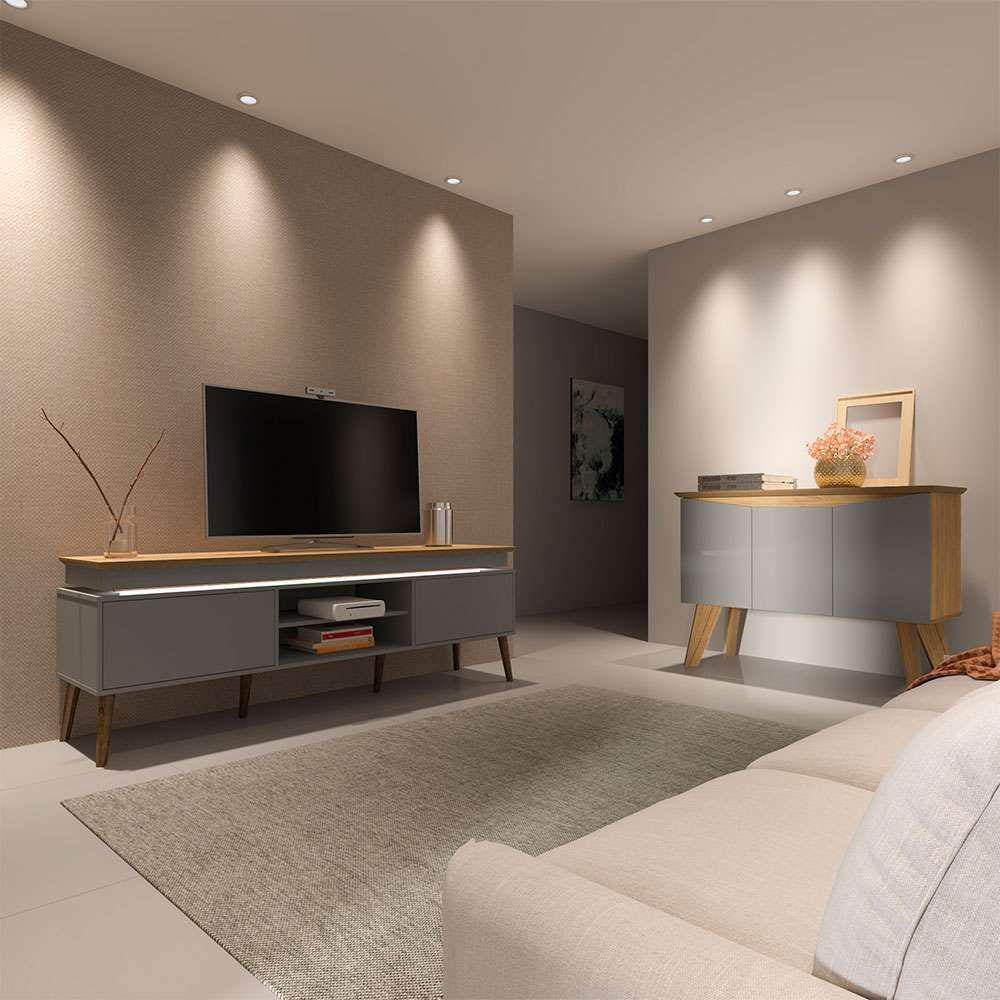 conjunto de rack lumina 2 pt com buffet oásis 3 pt carvalho e grafite