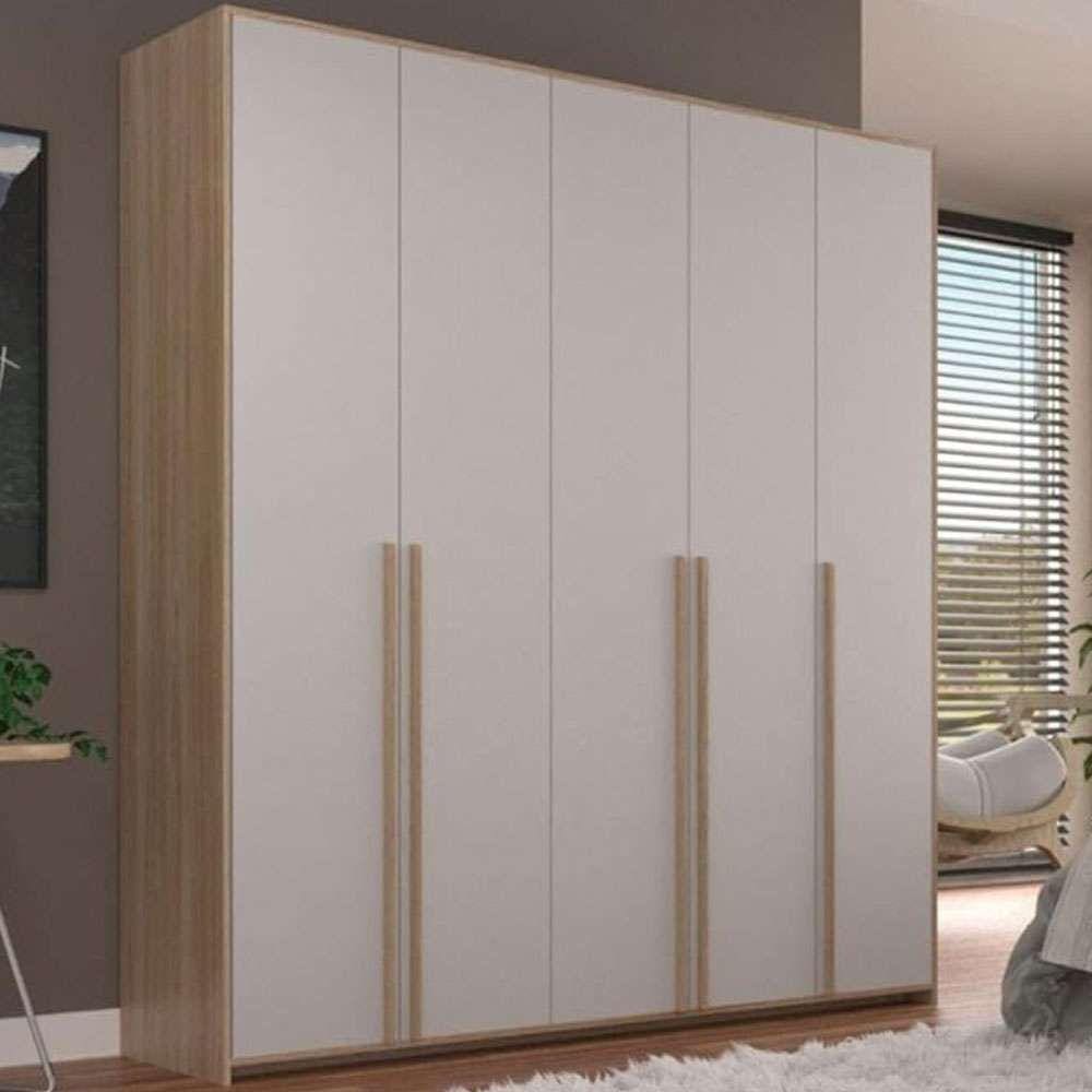 guarda-roupa modulado raven 5 pt 3 cinza e nogueira