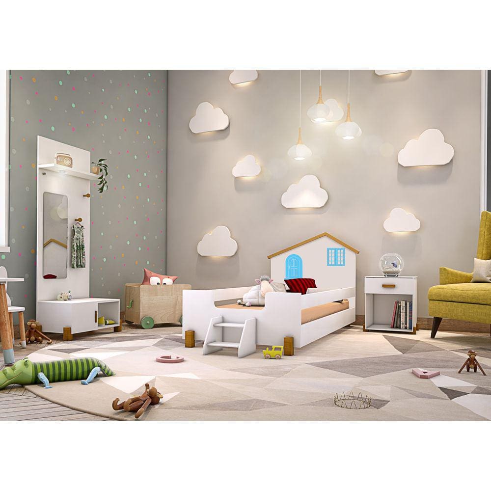 Cama Infantil Casinha Belíssima Branca Marrom e Azul Divaloto