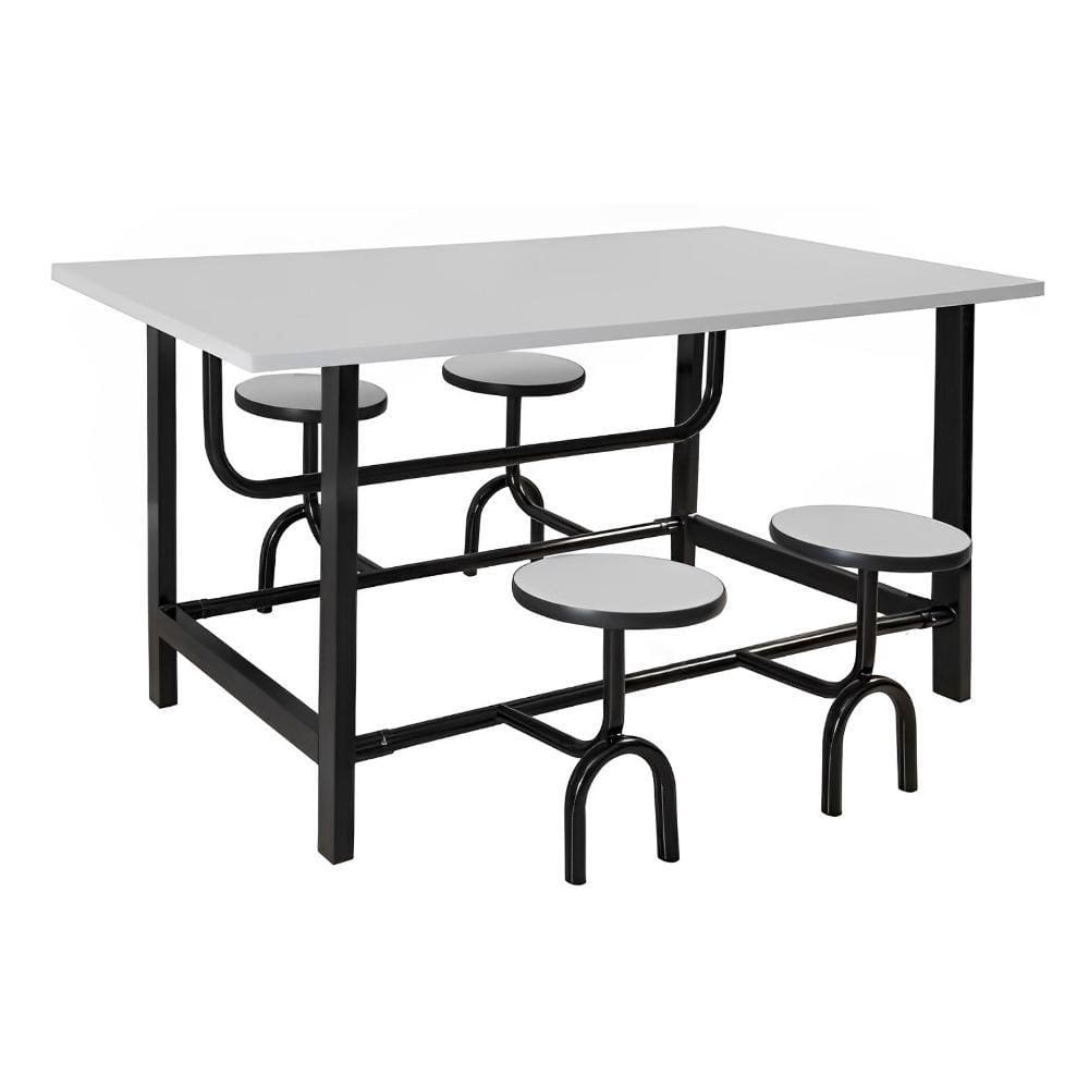 Mesa Refeitorio 6 Lugares 80X180x150 Banco Retratil Branco