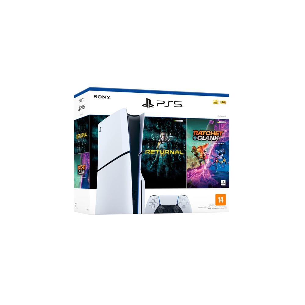 Console Playstation 5 Com Leitor Slim Branco, SSD 1TB + Controle sem fio DualSense + Jogos Returnal e Ratchet & Clank