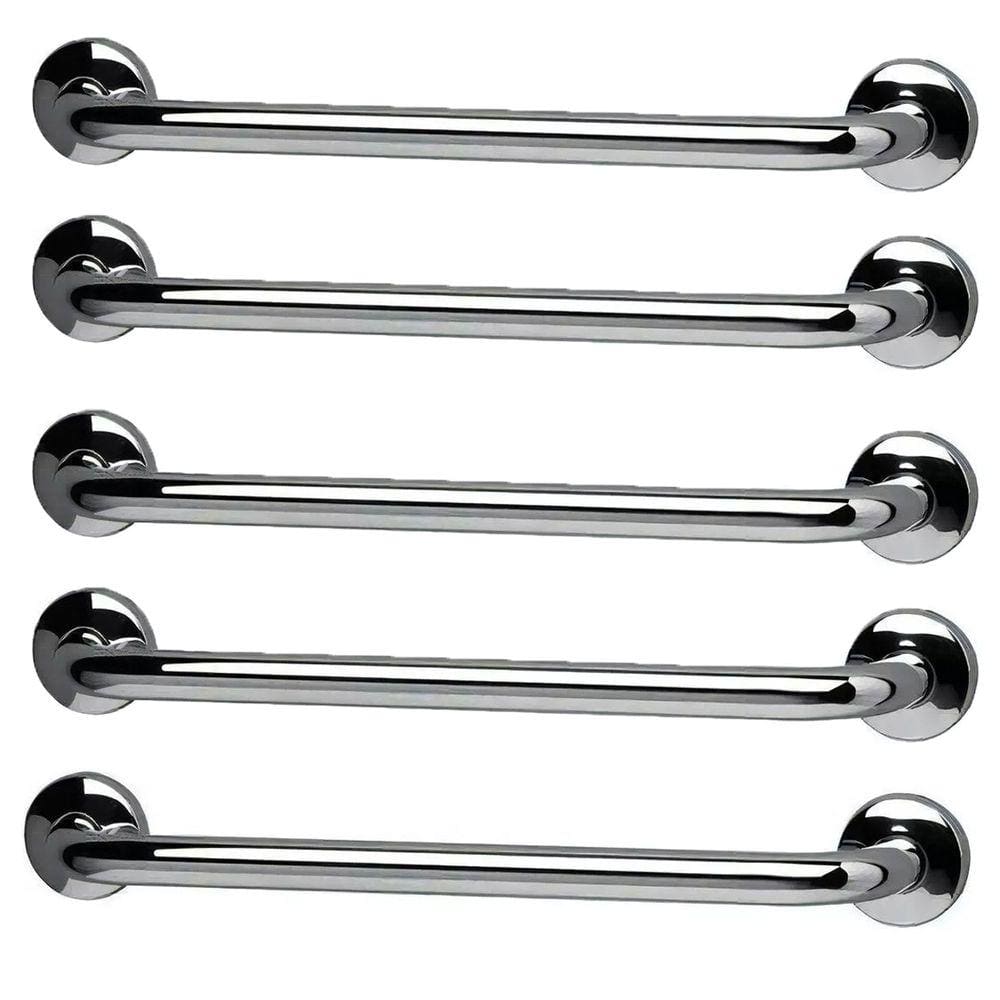 Barra Alça Apoio Kit 5 Uni Aço Inox 40Cm Suporte Anti Queda Acidentes Idoso Gestante Cadeirante Pcd Criança Corrimao Escada
