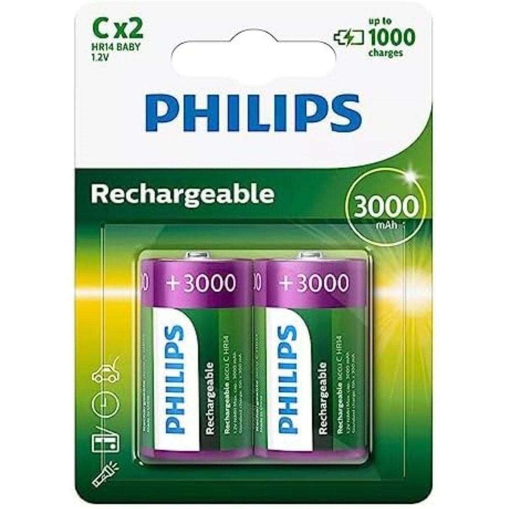 Pilha Recarregável Philips Grande C 02 Unidades 1.2V +3000