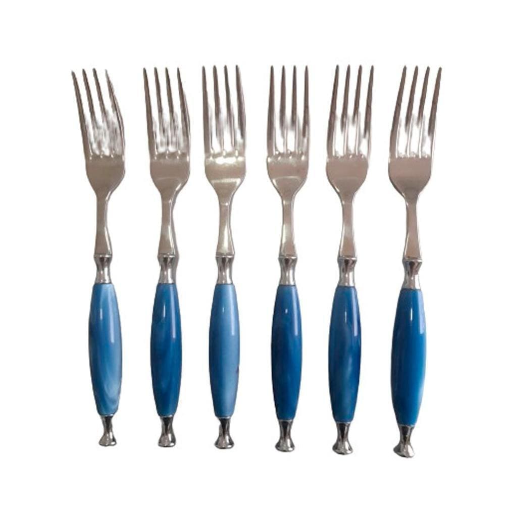 Jogo De 6 Garfos De Mesa Jantar Azul Luxo Country Bugatti
