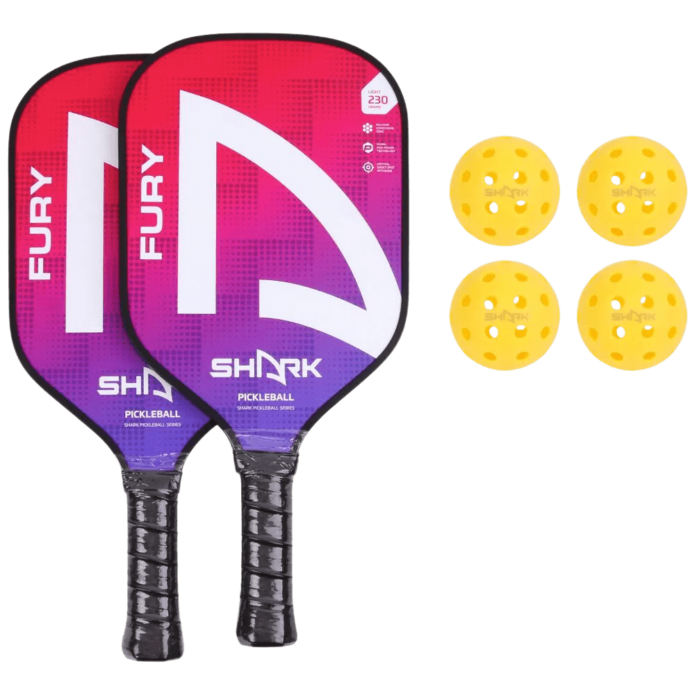 Raquete de Pickleball Shark Fury Kit c/ 2 Raquetes e 4 Bolas