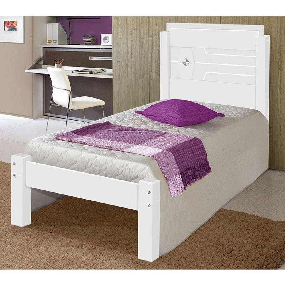 Cama Livia Solteiro Branca e Lilas com Colchão Carmolar