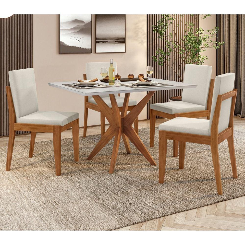 Conjunto Sala de Jantar Mesa Donna com 4 Cadeiras Lady Mel Natural/Off White