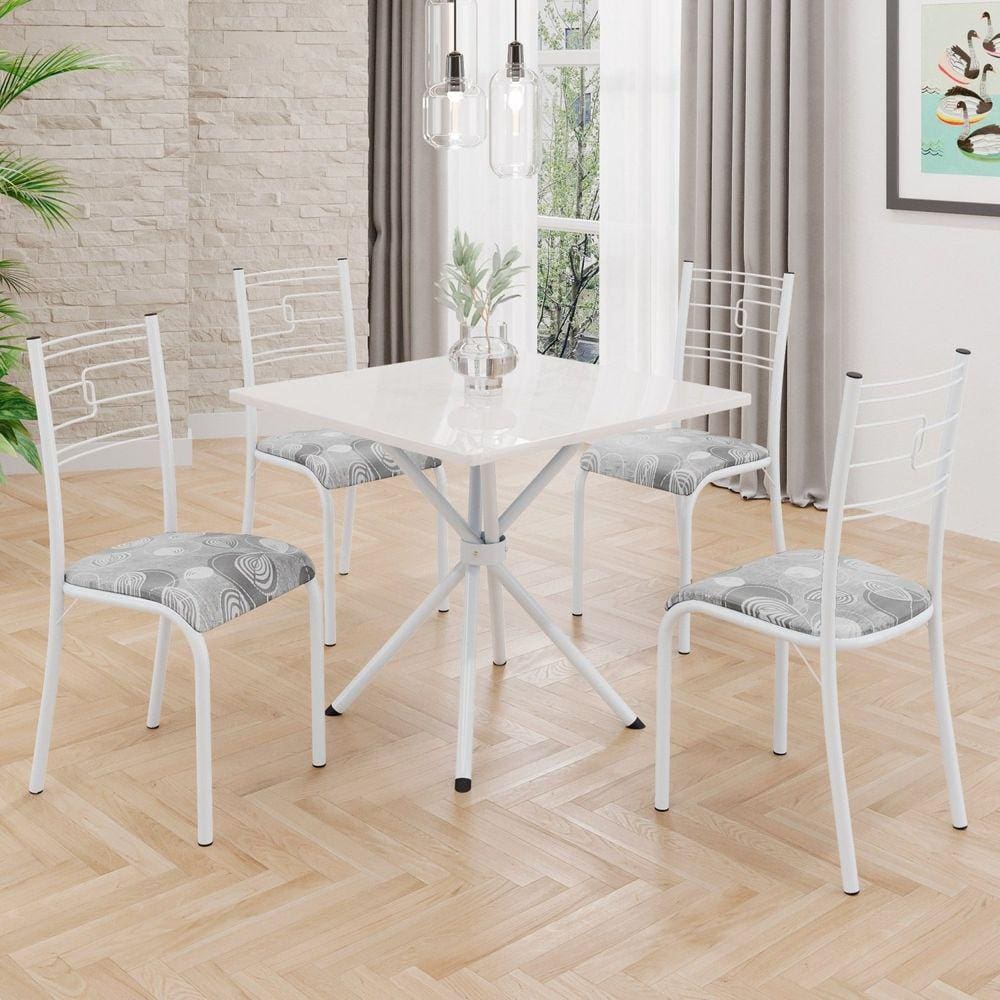 Conjunto Sala de Jantar Mesa Quadrada 70x70cm Tampo Mdp Off White 4 Cadeiras Paraty Paraopeba / Branco