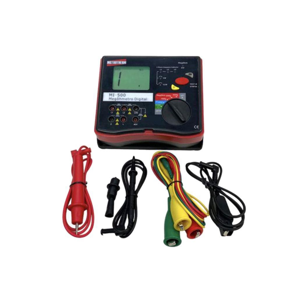 Megôhmetro Digital Tensão 1000 A 5000V Resistência 200 Gigaohm Hold Mi-500 Portátil Instrutherm Maleta Ponta Prova