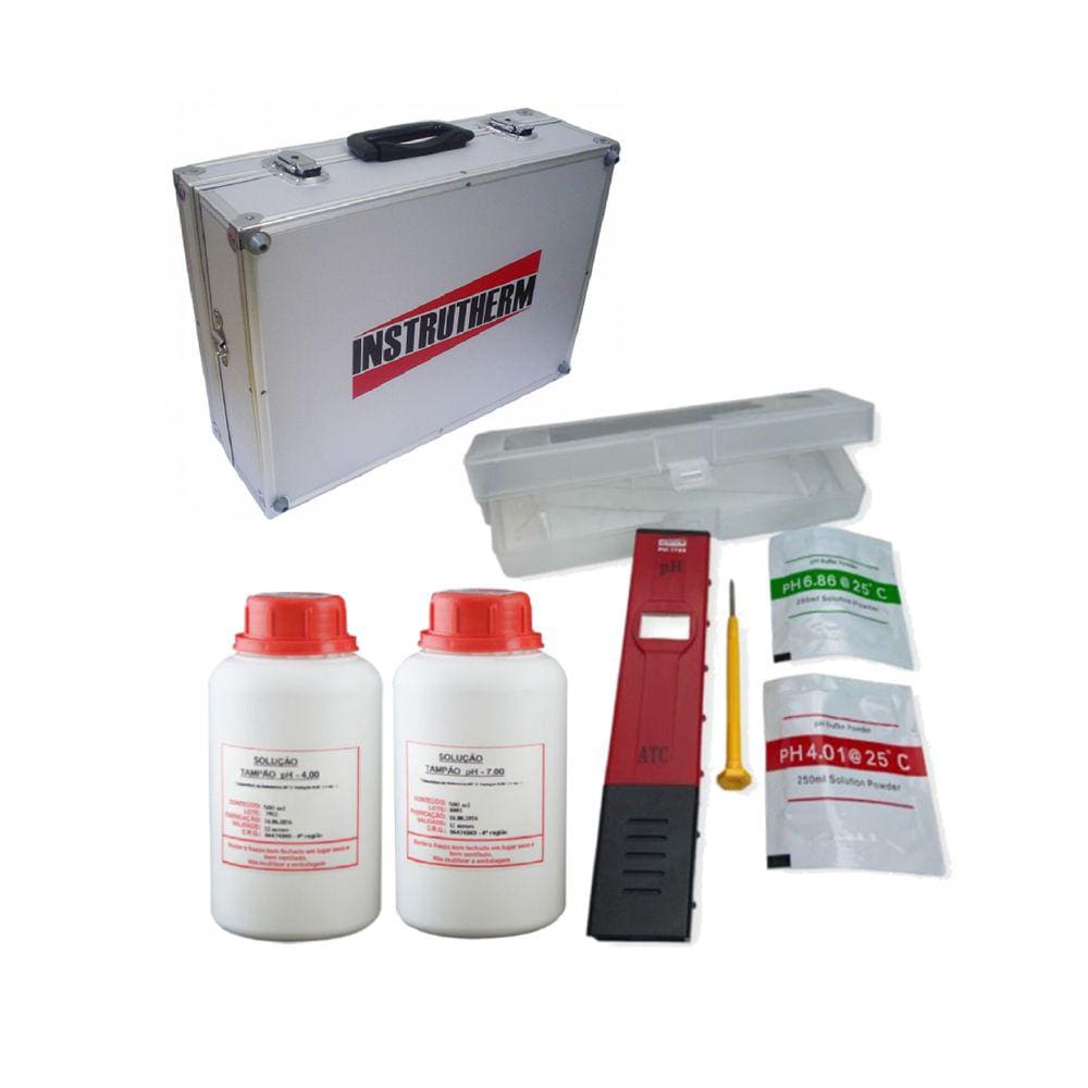 Kit Medidor Ph Digital 0 A 14 Ph Caneta Ph-1700 Portátil Instrutherm Solução Calibração St-40 St-70 Estojo Maleta Ma-800