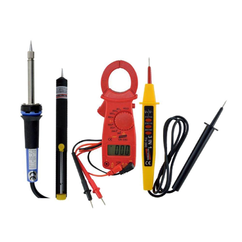 Kit Alicate Amperímetro Corrente Tensão Resistência Hold Ferro Sugador Solda Testador Voltagem 3 Em 1 Instrutherm