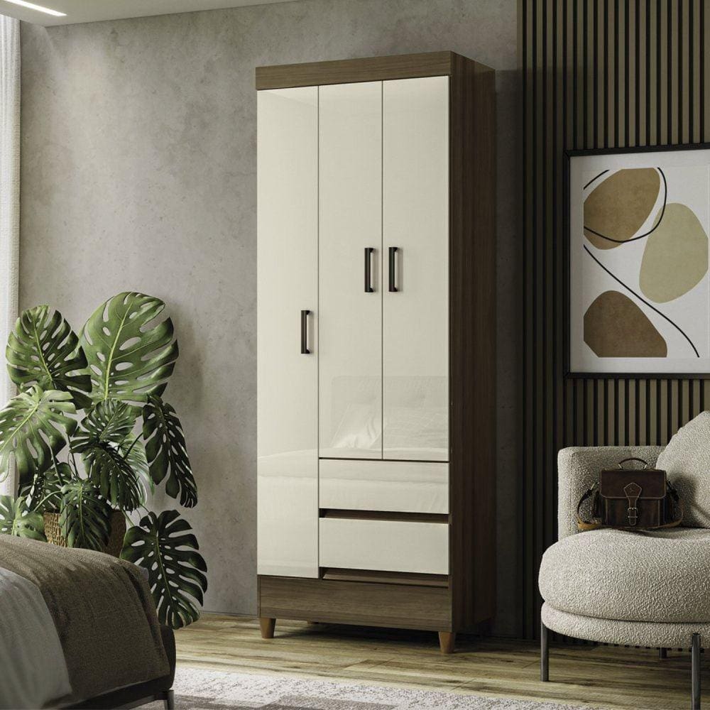 Guarda Roupa 3 Portas 2 Gavetas com Pés Fit Jequitibá/Off