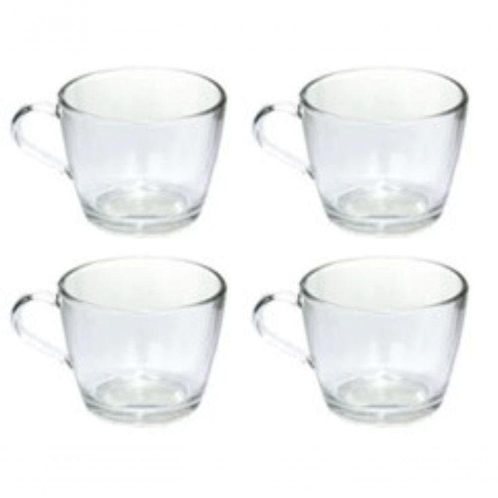 Jogo 4 Xícaras Café Vidro Temperado 215 Ml Resistente Café Da Manhã