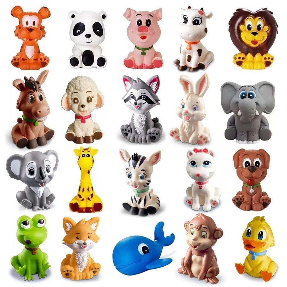 Kit Com 20 Unids Brinquedos De Vinil Para Bebê Mundo Animal