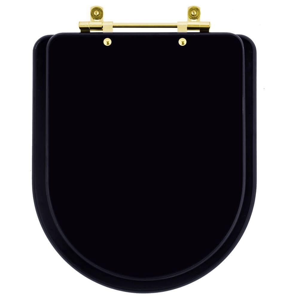 Assento Sanitario Carrara Ebano (preto) Fosco Para Vaso Deca Com Ferragem Dourada