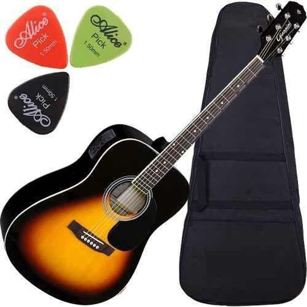 Kit Violão Giannini Eletroacústico Folk Com Afinador Gd1 Vsb