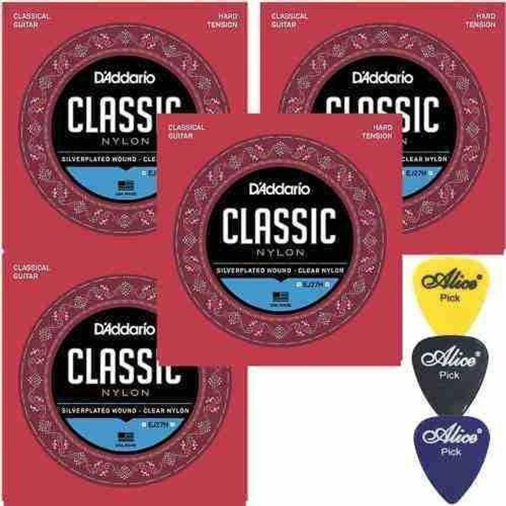 Kit 4 Jogos De Cordas Classic Nylon D`Addario Ej27H + Palhet