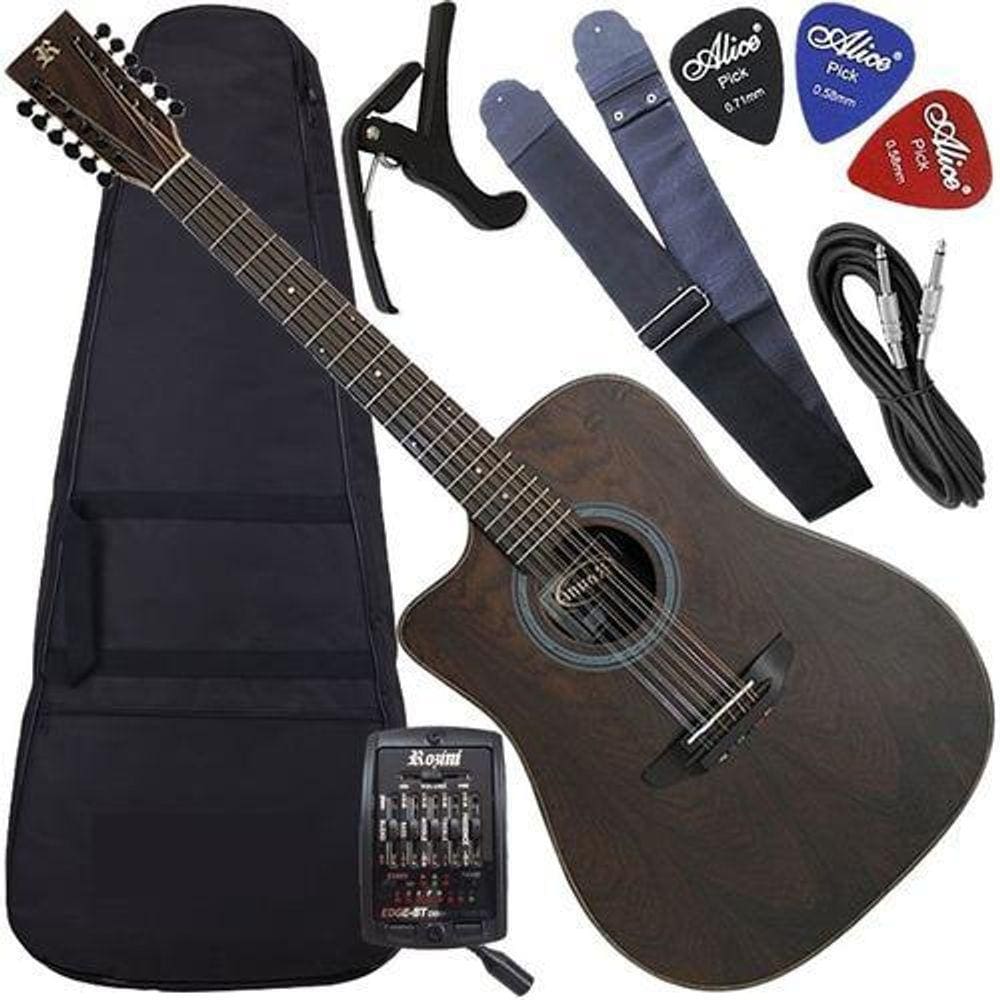 Kit Violão Rozini 12 Cordas Canhoto Presença Capa Rx415At