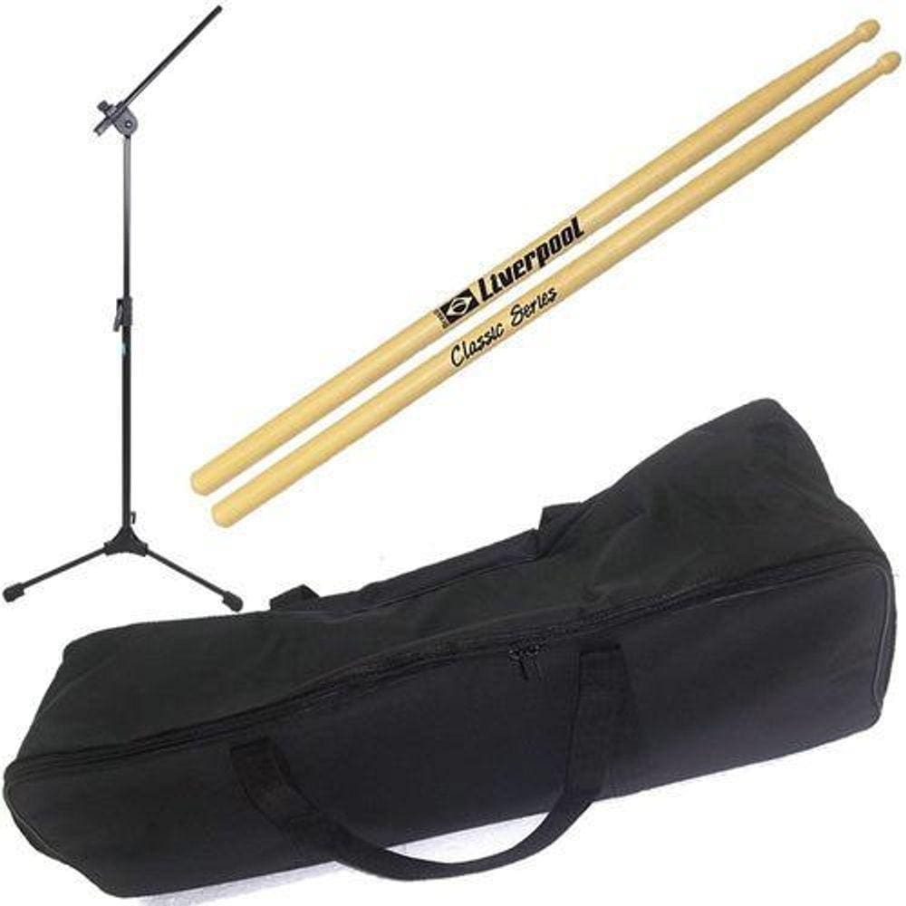 Kit Capa Ferragens De Bateria + Baqueta + Pedestal Microfone