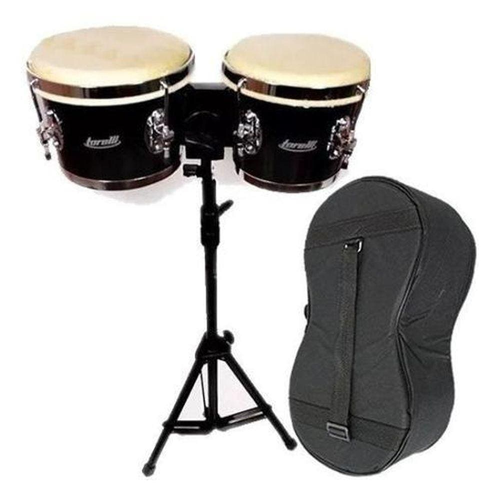 Kit Bongô De Madeira Torelli Tb011 7X8 Com Pedestal E Capa
