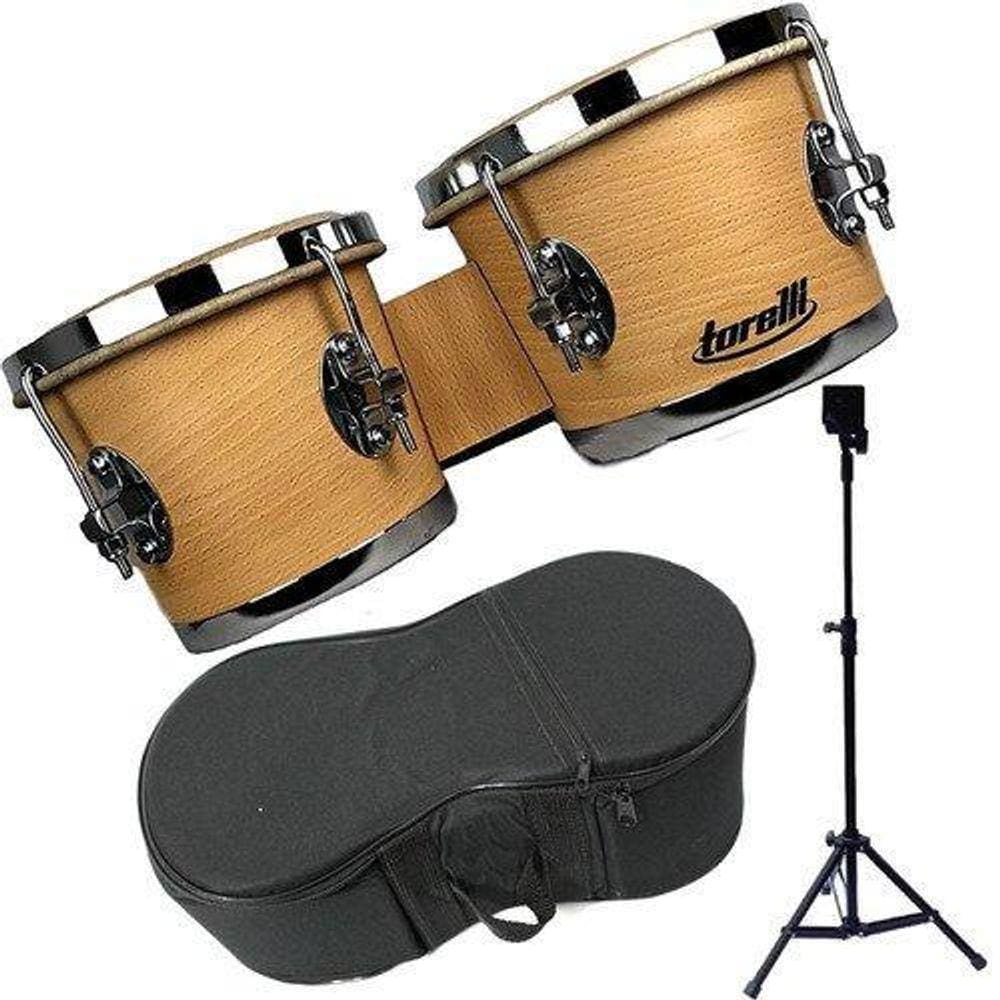 Kit Bongô Natural 6X7 Torelli Tb010 Com Pedestal E Capa