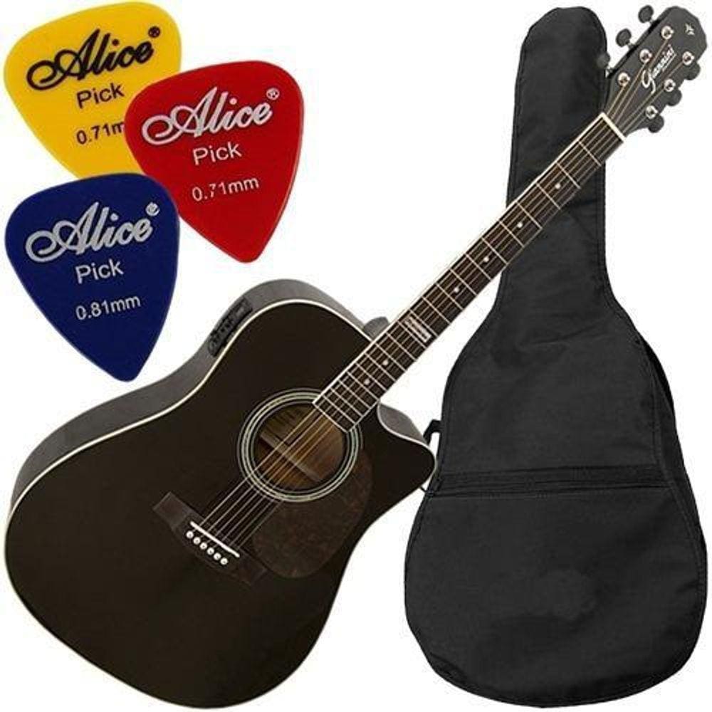 Kit Violão Eletroacústico Folk Gf1D Bk Capa Giannini Mod2017